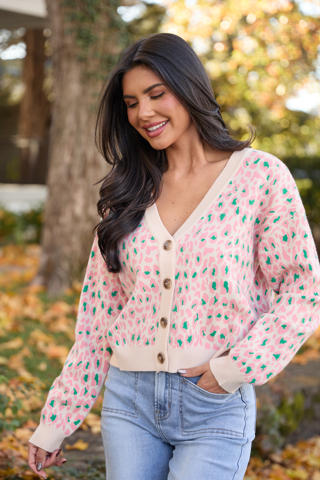 Sammy Pink and Green Leopard Cardigan SALE