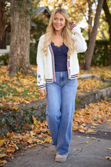 Brie Striped Trim Varsity Long Sleeve Cardigan FINAL SALE