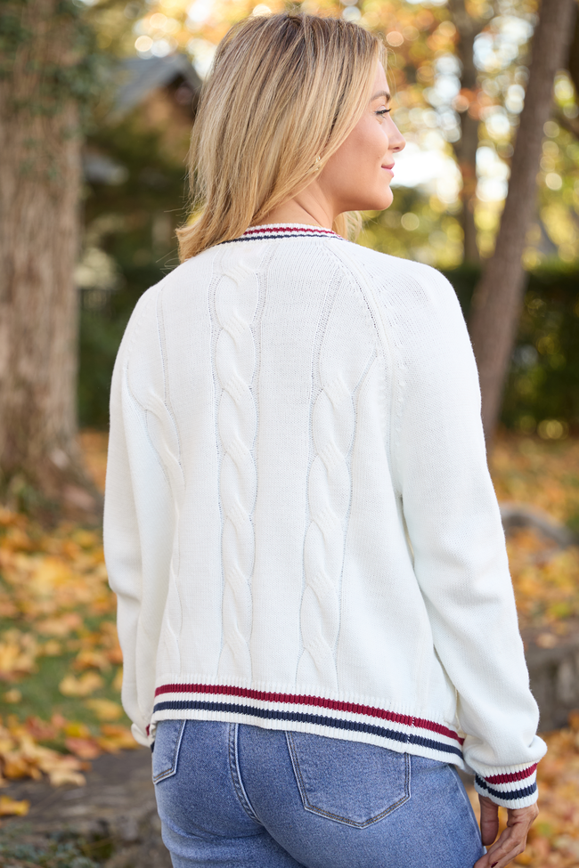 Brie Striped Trim Varsity Long Sleeve Cardigan FINAL SALE