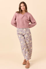 Gisele Front Twist Heathered Light Pink Sweater SALE