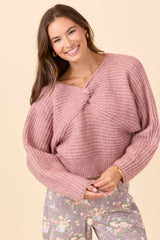 Gisele Front Twist Heathered Light Pink Sweater SALE