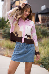 Tallulah Pink And Tan Western Collared Cardigan SALE