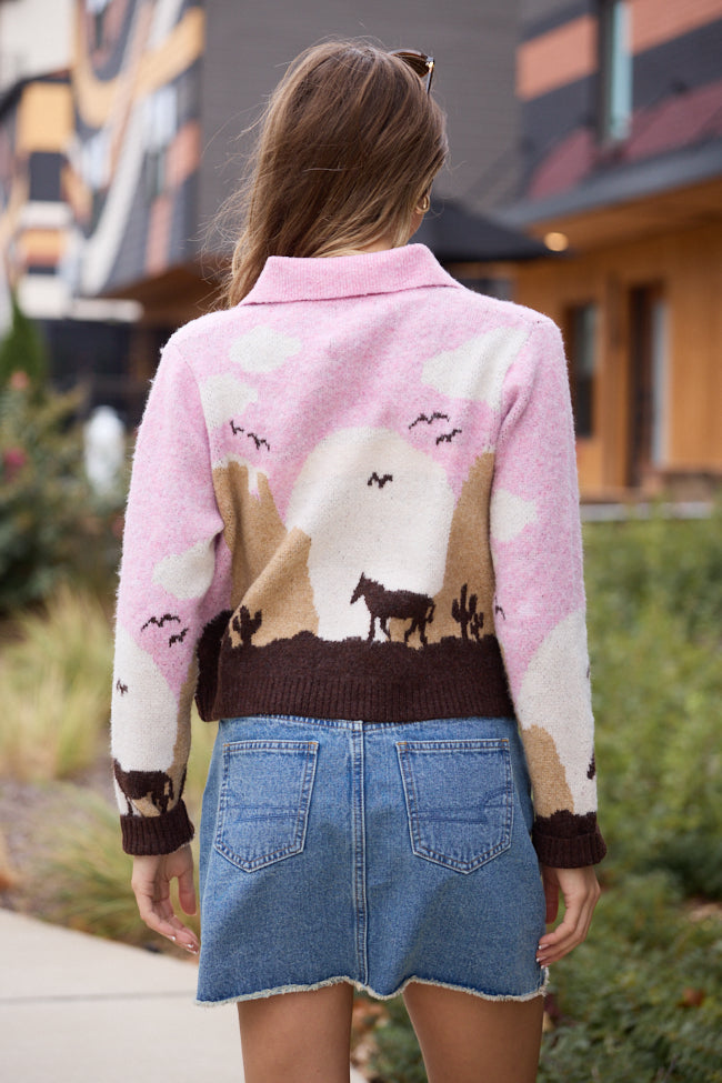 Tallulah Pink And Tan Western Collared Cardigan SALE