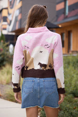 Tallulah Pink And Tan Western Collared Cardigan SALE