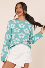 Teagan Long Sleeve Blue Floral Print Sweater FINAL SALE