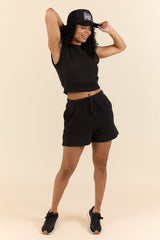 All Star Black Fitted Banded Waist Sleeveless Crop Top