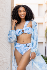 On The Water Blue Printed Asymmetrical Bandeau Bikini Top FINAL SALE
