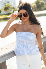 Always Captivating Blue Gingham Strapless Bubble Hem Top FINAL SALE