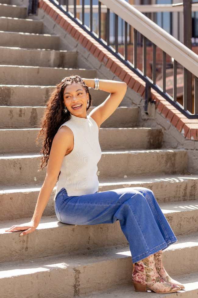 Farrah Ivory Mock Neck Sweater Tank SALE
