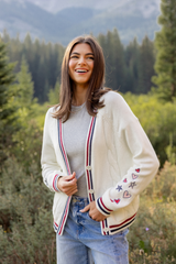 Brie Striped Trim Varsity Long Sleeve Cardigan FINAL SALE