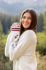 Brie Striped Trim Varsity Long Sleeve Cardigan FINAL SALE